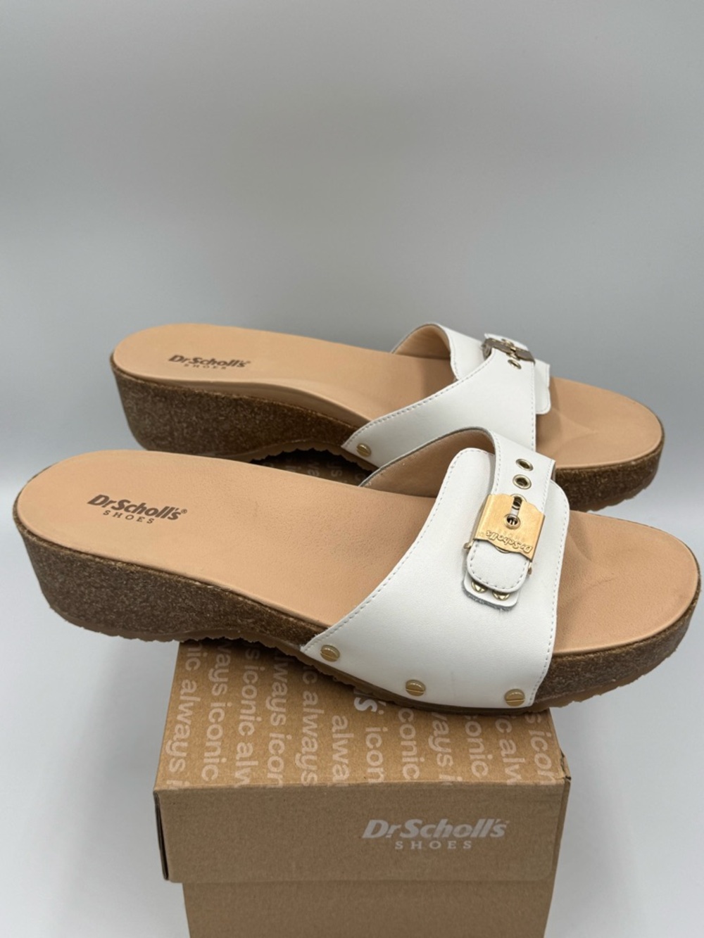Dr Scholls Original Platform Slide Sandals White Minimal Neutral Womens 9.5 New